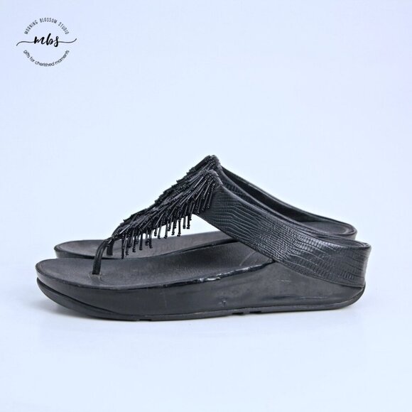 Fitflop Cha Cha Beaded Thong Sandals Black Women 10 - Picture 4 of 14